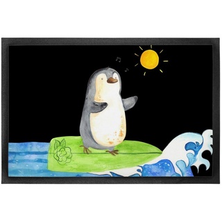 Fußmatte 60 x 90 cm Pinguin Surfer - Schwarz - Geschenk, Wellen reiten, Haustü, Mr. & Mrs. Panda, Höhe: 0.3 mm, Gummirand und Design schwarz