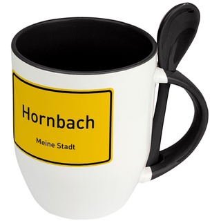 Städtetasse Hornbach - Löffel-Tasse mit Motiv Ortsschild - Becher, Kaffeetasse, Kaffeebecher, Mug - Schwarz