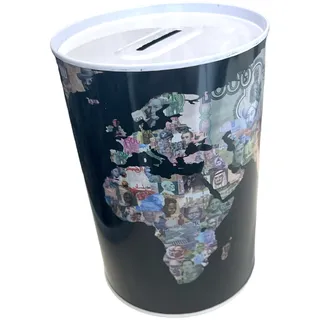 BLUECHOLON Originelle Spardose mit Stil und Botschaft - Große Spardose für Erwachsene - Spardose Dose Geschenk XL Schwarz Gold New York I Love Money World (World Coin)