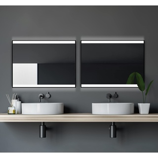 Talos Black Shine 80x60 cm Badspiegel mit Beleuchtung - LED Badezimmerspiegel mit Aluminiumrahmen in matt schwarz - Wandspiegel mit LED Lichtausschnitt - Spiegel mit Lichtfarbe neutralweiß