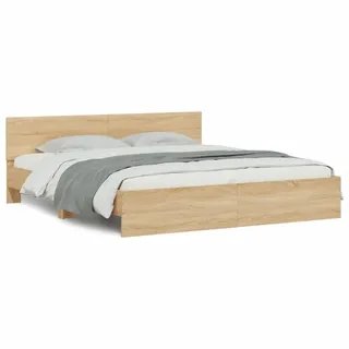 Faroom Holzbett Futonbett Bett 180 x 200 cm mit LED-Beleuchtung,Lattenrost & Kopfteil, Bettrahmen Holzwerkstoff Einzelbett Doppelbett Bettgestell Sonoma-Eiche