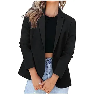 KDEIHT Blazer Damen Sommer Kurzblazer Casual Business Jacke Arbeit Büro Strickjacke Einfarbig Revers Mantel Anzüge Slim Leicht Coat Langarm Elegant Bequem Sommermantel Vintage Lässiges Kleidung - XL
