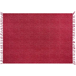 SAIVONA Pareo Sarong Strandtuch Damen-Wickelrock Strand-Handtuch Wickeltuch oder Handtuchkleid und Wickelkleid Damen-Handarbeit Unisex Dunkle Rot Töne Punkte - Einheitsgröße