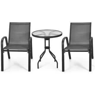 KOMFOTTEU 3 TLG. Bistro Set, Gartenmöbel Set inkl. Gartentisch mit Schirmloch & 2 Klappstühle, Balkonset Gartengarnitur für Garten Balkon, Schwarz - Schwarz