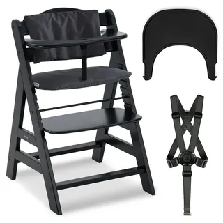 Hauck 3-tlg. Alpha Plus Sparset - Hochstuhl + Essbrett Click Tray + Sitzkissen in Melange Charcoal - Black