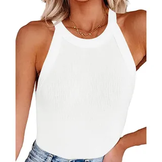 RPAEOY Tank Top Damen Neckholder Tops Sommer Elegant Ärmellos Trägertop Basic Tops Racerback Shirt Trägershirt Achselshirts Ribbed Oberteile Spaghettiträger Weste Sport Ärmelloses - L