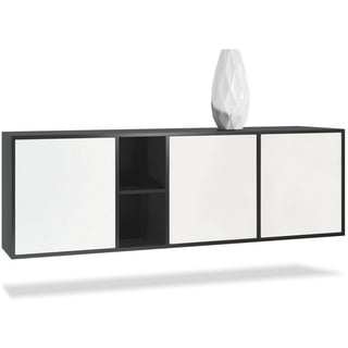 Vladon Sideboard Cuba (Kommode, mit 3 Türen und 2 offene Fächer), Schwarz matt/Weiß matt (182 x 53 x 35 cm) weiß