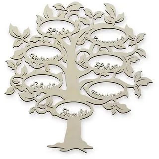 Namofactur 3D-Wandtattoo Holz Wandbild 'Familie Baum' Wanddeko, Wanddekoration Familien Stammbaum, Wandgestaltung für dein Wohnzimmer weiß