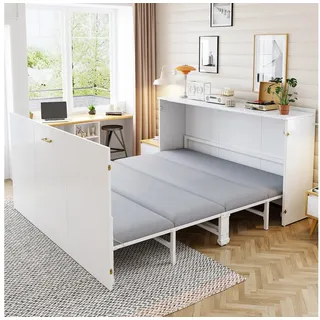 Celya Klappbett Platzsparendes Gästebett, Ausziehbarer Schrankbettrahmen (140 x 200 cm, mit Leinenmatratze, Metallgestell und Leisen Rollen) ideal für Gästezimmer oder multifunktionale Wohnbereiche weiß