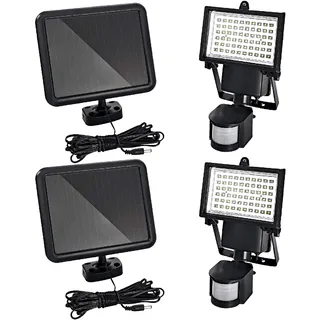 Trango 2er Pack LED Solar Strahler I Solar Wandleuchte I Solar Fluter SOL-YF60*2 mit Bewegungsmelder I Solar Außenleuchte I Solarlampen mit Bewegungsmelder