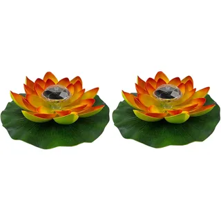 Yeehliny Lotusblüten-Licht, künstliche schwimmende Lotusblumen, Solar-Licht, Solar Lotusblüte, Pool-Licht, Schwimmender Künstlicher Lotus Laterne, Solarleuchte, Teich Dekoration (2PCS-Orange)