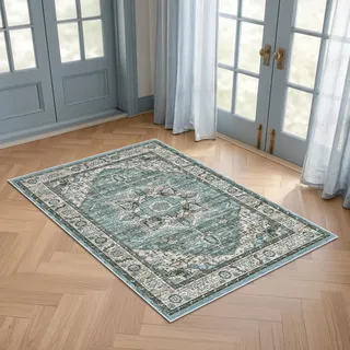 Autsel Vintage Teppich Wohnzimmer 60x90cm, Blau Teppich Schlafzimmer