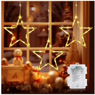 Quntis LED-Lichterkette Weihnachtsdeko Fenster Stern, beleuchtete Weihnachtsbeleuchtung, Lichterkette Sterne mit Timer Innen/Außen, Weihnachtsstern Fensterdeko bunt