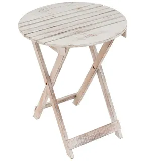 DIVERO Vintage Klapptisch Gartentisch Beistelltisch white wash Ø 50cm klappbar