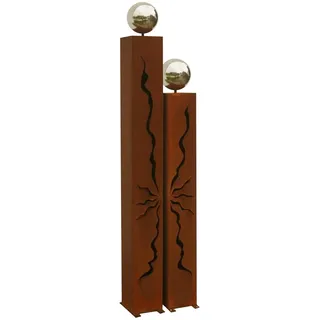 Gartendekoshop24 - Gartendeko Metall, Rost für draußen, 2er 125/100 cm, mit Edelstahlkugeln. Zwei Rostsäulen aus Edelrost. Handgefertigtes Rost-Säulenpaar als Gartendekoration, Skulptur, Geschenk.