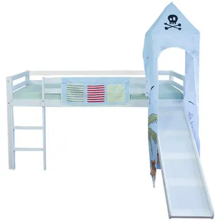 Homestyle4u Hochbett Pirat 90 x 200 cm Kiefer lackiert weiß