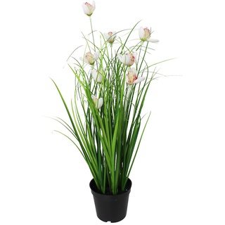 Arnusa Künstliches Gras mit weißen Magnolien Blüten 40cm Kunstgras Kunstpflanze KP750 Dekogras