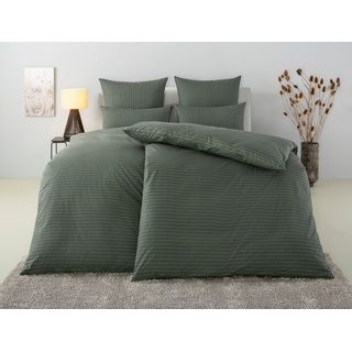 Bettwäsche Jassen in Gr. 135x200 oder 155x220 cm, Bruno Banani, Biber, 2 teilig, moderne Bettwäsche aus Baumwolle, Bettwäsche mit Streifen-Design grün 1 St. x 135 cm x 200 cm