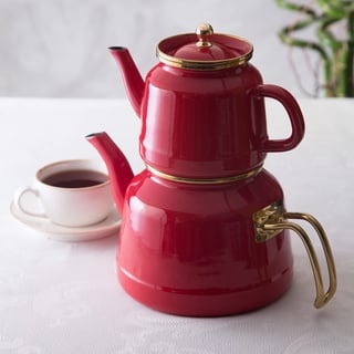 Karaca Troy Rot Teekannen Set, Caydanlık, Tee, Tea, Tea Maker Türkische Teekanne, Tea Pot, Turkischer Teekocher, Wasserkocher und Teekocher