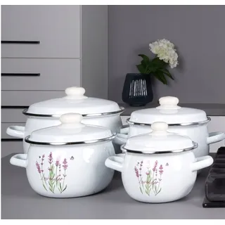 8-teiliges Kochgeschirrset aus Emaille Topfset Induktion Kochtopfset Töpfe Set Lavendel - Violett