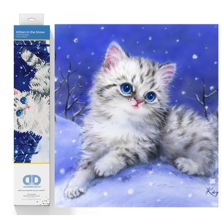 Diamond Dotz DD5-006 Katze im Schnee, ca. 35,5 x 27,9 cm groß, Diamond Painting, Malen mit Diamanten, funkelndes Bild zum Selbstgestalten, für Kinder und Erwachsene