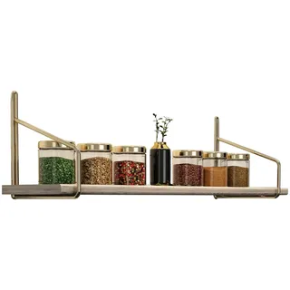 Hanah Home Wandregal aus Massivholz mit Metallhalterungen, 15 x 15 x 60 cm, Gold & Braun | Tragkraft: 5 kg | Modernes Industriedesign für die Wohnkultur