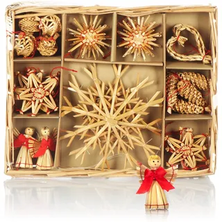 COM-FOUR® 26x Strohsterne im Mix-Set - Christbaum-Schmuck - Stroh-Anhänger für den Weihnachtsbaum - natürlicher Christbaum-Behang - Weihnachtsdekorationn (26-teilig - Set2)