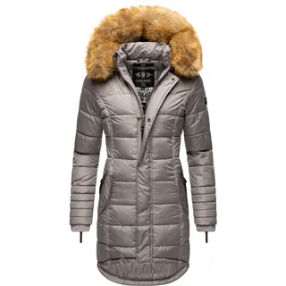Steppmantel NAVAHOO "Papaya", Damen, Gr. XXL (44), grau (stein), Obermaterial: 100% Polyester, Futter: 100% Polyester, Wattierung: 100% Polyester, Ärmelfutter: 100% Polyester, Kunstfell: 90% Polyacryl, 10% Polyester, casual, figurbetont ca. Mitte Oberschenkel, hoch geschlossener Ausschnitt, Langarm Ärmel ohne Ärmelschlitz Rippstrickbündchen mit Reißverschluss, Mäntel, hochwertiger Wintermantel m. edlem Fellimitat