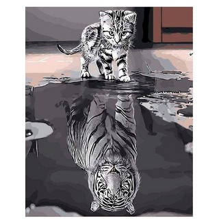 VBS Malen nach Zahlen »Malen nach Zahlen Katze und Tiger«, 40 cm x 50 cm auf Keilrahmen grau