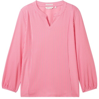 TOM TAILOR Damen Plus - Blusenshirt mit Bio-Baumwolle, rosa, Streifenmuster, Gr. 46
