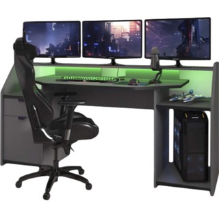 Schreibtisch Gamer Set up 180 x 90 cm ABS-Kante LED Beleuchtung Parisot grau - schwarz