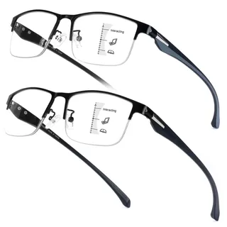 Missfive 2er Pack Gleitsichtbrille, Progressive Multifokus Lesebrille mit TR90 Bügel, Gleitsicht-Lesebrille, Blaulichtfilter, Halbrahmen, Nähe-Mittlere Entfernung