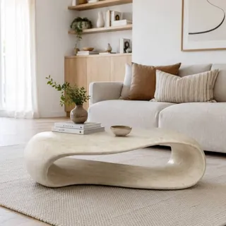Wohnzimmer Couchtisch in Creme Weiß Stein modern