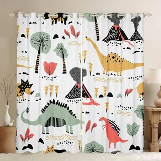 Dinosaurier Vorhänge für Jungen Schlafzimmer 46 "X 54" Rot Grün Gelb Tier Dino Fenster Vorhänge 2 Panels Kinder Cartoon Vulkane Dinosaurier Fenster Vorhänge Lange Kurze Bunte Fenster Behandlungen