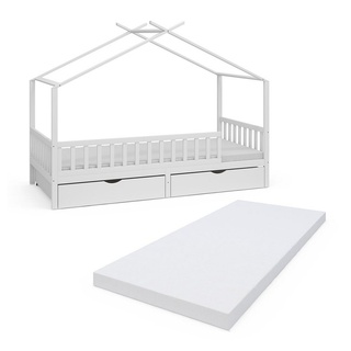 Livinity® Kinderbett Hausbett FRANKA Weiß mit Matratze weiß 96 cm x 206 cm