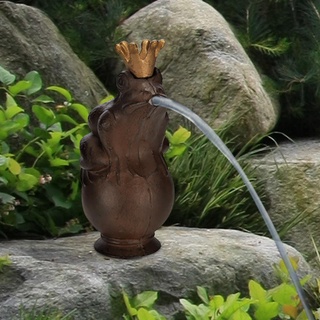 Wasserspeier Froschkönig Teich Figur Wasserspeier mit Pumpe Wasserspiel Frosch, Gusseisen braun gold, BxH 10 x 22 cm, Teich