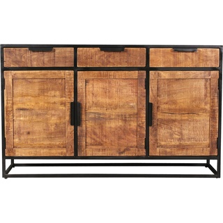 SIT Möbel Sideboard aus Mango-Holz natur | 3 Türen, 3 Schubladen | Gestell Metall schwarz | B 140 x T 40 x H 90 cm | 14303-01 | Serie SIDNEY