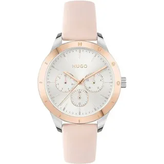 Hugo Boss Damenuhr Armbanduhr Leder Rosa Rosévergoldet Rund Quarz Lässig 38mm