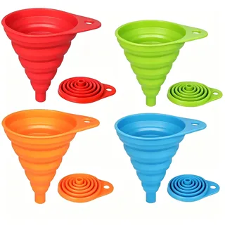Ginddy Faltbarer Trichter Set Silikon,4 PCS Küchentrichter,Zusammenklappbare Trichter zum Befüllen,Funnels für Wasserflaschen,Bier & Öl