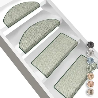 Floordirekt Stufenmatten Sabang - Sisaloptik - Treppenmatten in 7 Farben - Strapazierfähig & langlebig - Stufenteppich für Innen (Grün, Halbrund 65 x 23,5 cm)