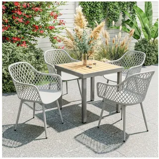 Outsunny Gartenstuhl Gartenstuhl Set UV-beständige Terrassenstuhl bis 120 kg belastbar (UV-beständige Terrassenstühle, 4 St), bis 120 kg belastbar für Hinterhof, Garten, Balkon Grau grau