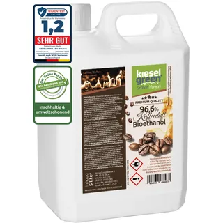 KieselGreen Bioethanol 5 Liter mit Duft für Ethanol-Kamin, viele Sorten - Bio Ethanol als Raumduft in vielen Duftnoten - Parfüm für Bio Ethanol Kamin Indoor oder Bioethanol (Kaffeeduft, 5L)