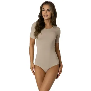 Alkato Kurzarmbody Kurzarm Bodysuit mit Rundhalsausschnitt beige|braun S (Long 170-176 cm)