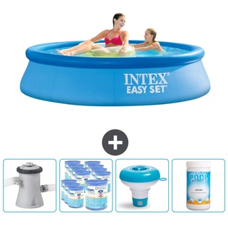 Intex runder aufblasbarer Easy Set-Schwimmpool – 244 x 61 cm – Blau – inklusive Pumpe Filter - Chlorschwimmer - Chlor
