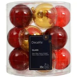 Kaemingk Weihnachtsbaumkugel, Weihnachtskugeln Glas 6cm 15 Stück - Rot / Gold transparent Mix rot