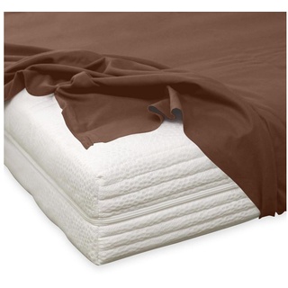 Betttuch Feinbiber Haustuch Bettlaken, TRAUMSCHLAF, Biber, Gummizug: ohne Spanngummi, (1 Stück), warmes weiches Laken braun 220 cm x 260 cmBettwarenShop