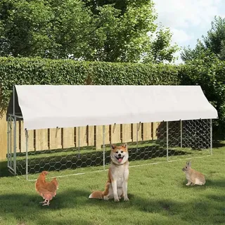 vidaXL Outdoor-Hundezwinger mit Dach 400 x 100 x 150 cm Stahl Silber