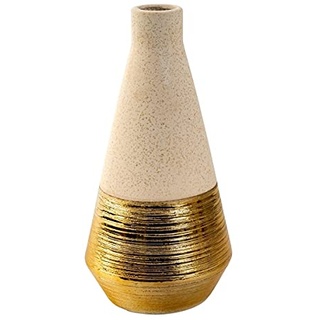 Mex Deko Tischvase Dekovase Blumenvase Vase aus Keramik in Beige und Glitzer Gold 28,5cm schmal modern