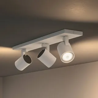 Philips Hue Runner Spot, 3-flg., Dimmschalter, weiß Runner, dimmbar, weiß / opal, für Wohn- / Esszimmer, Aluminium, Modern, Smart Home Strahler - 48 cm - 9 cm - 10.9 cm