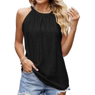 BKEPDY Damen Neckholder Sommer Spaghetti Tops Ärmellose Tank Tops Racerback Rundhals Basic Slim Fit Shirts Elegant Oberteile Ribbed Knit Cami Top Sexy (Schwarz M) - Einheitsgröße